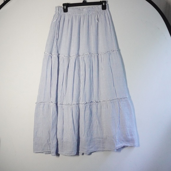 Elan Women's Striped Maxi Skirt Tiered Ruffle Hem Elastic Waist L Cottage Praire - Picture 1 of 7